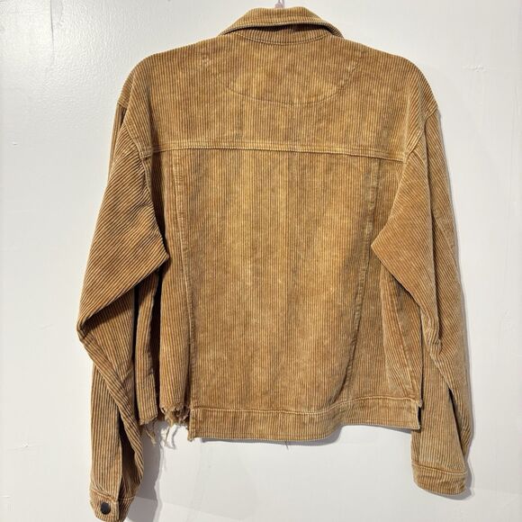 POL Small Boho Corduroy Jacket Brown Raw Hem Distressed Hippie Western Button - Picture 6 of 7